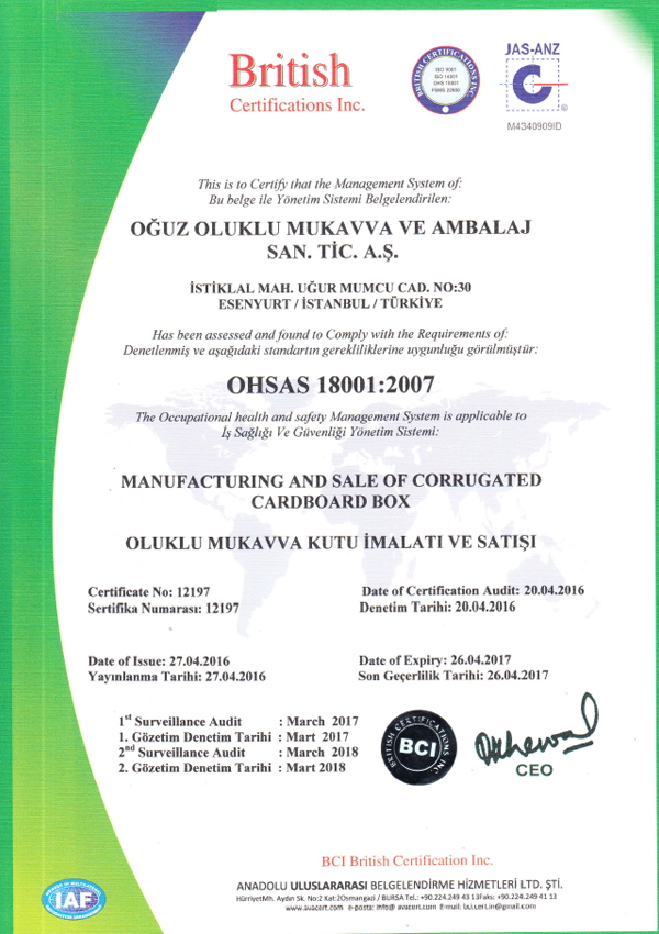 OHSAS 18001 Belgesi